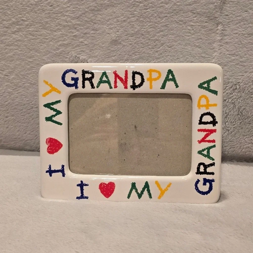 Vintage I Love My Grandpa Ceramic Picture Frame Multicolor Crayon Style 4x6